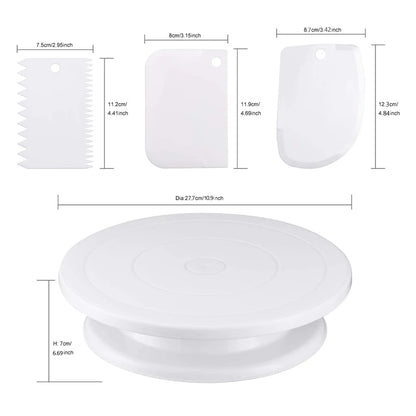 7 Piece Cake Decorating Tools Kit – Includes Plastic Rotating Cake Turntable, Icing Smoother, Spatula, and Cake Leveler