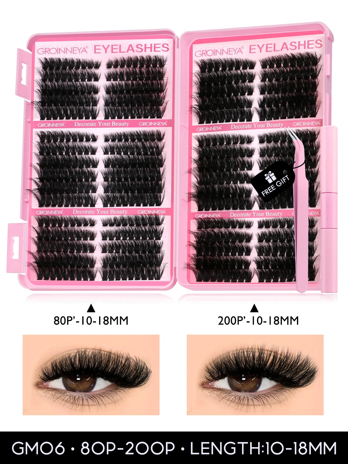 GROINNEYA Cat Lash Clusters Kit – 640pcs with Lash Bond & Seal, DIY Eyelash Extensions for Home Use