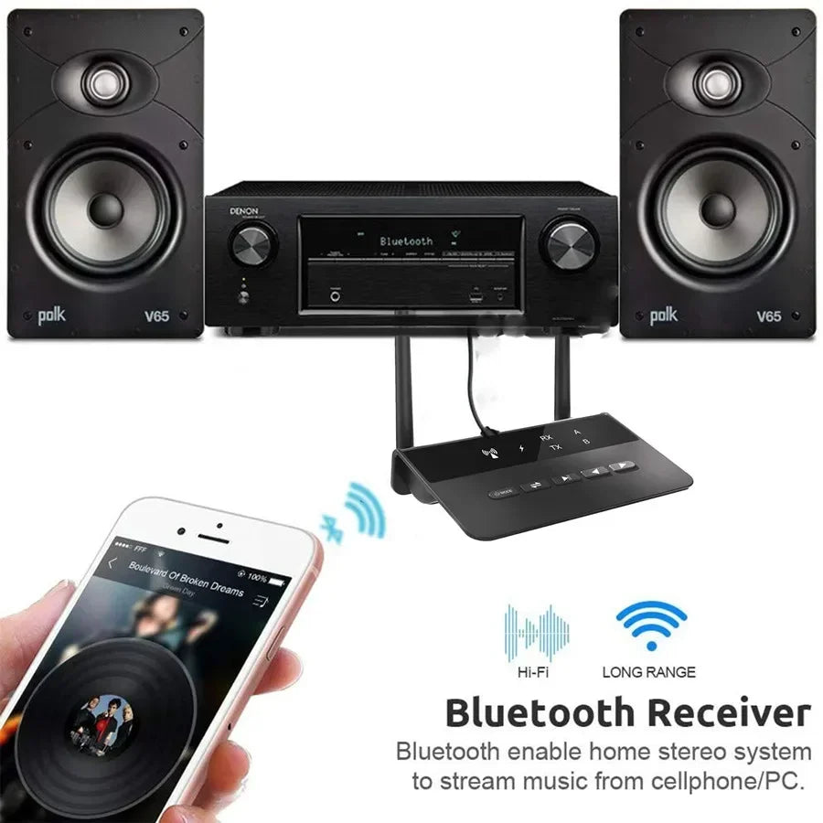 80M Bluetooth 5.0 Transmitter & Receiver | aptX HD/LL Low Latency, 3.5mm AUX, RCA Wireless Audio Adapter for PC, TV & Headphones