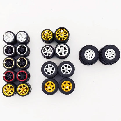 1:64 Alloy Car Wheels & Rubber Tires Set - Replacement Axles for Hot Wheels, Matchbox & Model Cars