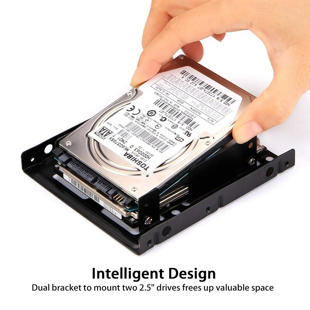 Metal Dual Bay HDD SSD Mounting Bracket - 2.5 Inch to 3.5 Inch Hard Drive Adapter for Desktop Computer Upgrades