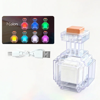 Rechargeable 7-Color Night Light - Mini Liquid Medicine Bottle Pixel Lamp for Bedroom Decor & Kids Gifts