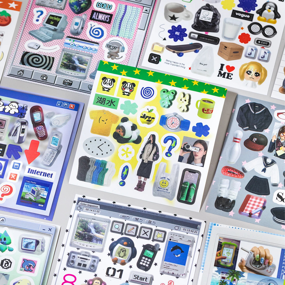 20-Piece Y2K Retro Tech PET Sticker Set - Vintage Aesthetic Decals for Scrapbooking, Journals and DIY Crafts