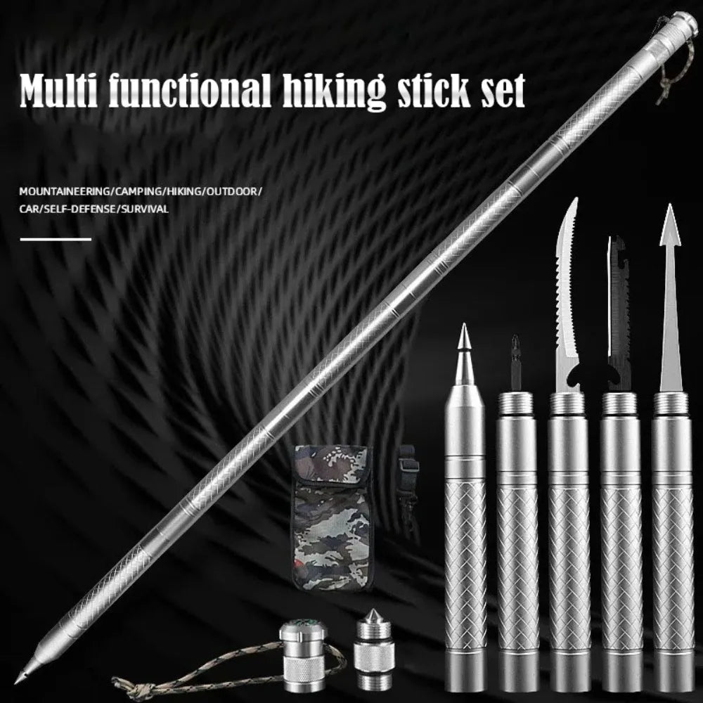 Professional Outdoor Mountaineering Stick – Multi-Function Metal Hiking & Survival Tool for Camping, Travel, and Self-Defense