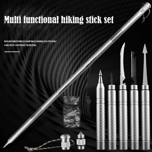 Professional Outdoor Mountaineering Stick – Multi-Function Metal Hiking & Survival Tool for Camping, Travel, and Self-Defense
