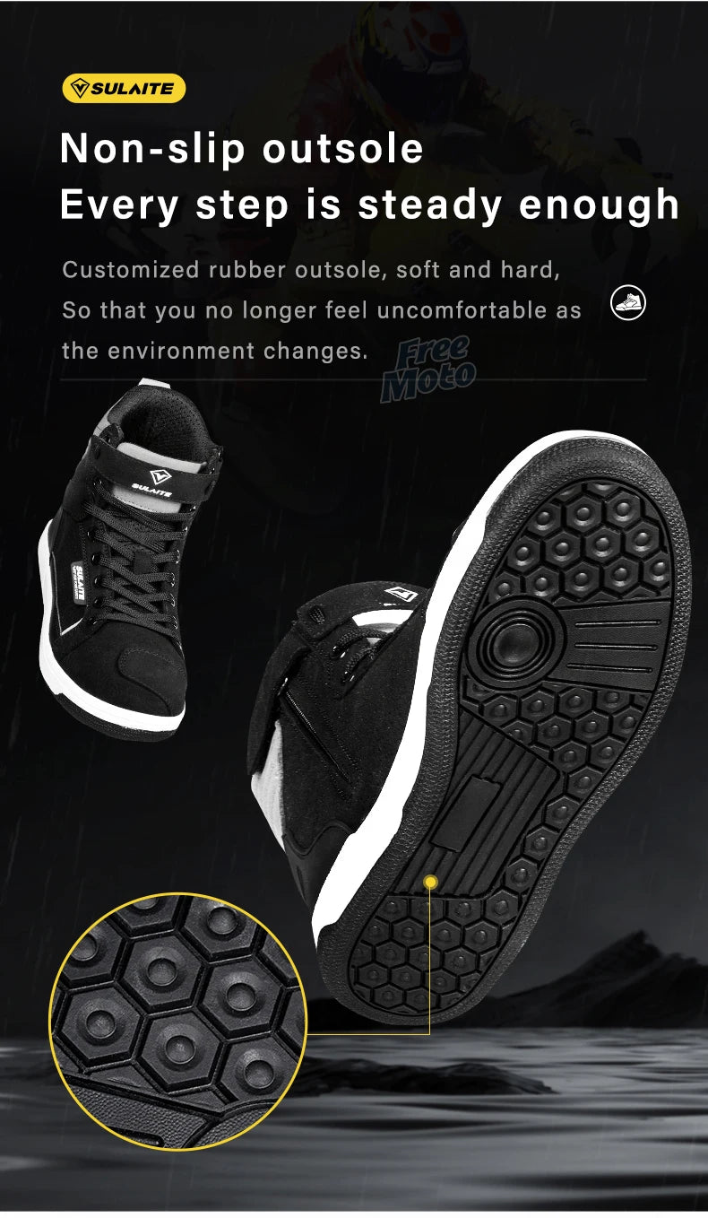 Men’s Motorcycle Boots - Breathable Anti-Fall, Road Racing Rider Shoes with Gear Shift Rubber Sole, Reflective Motorbike Boots