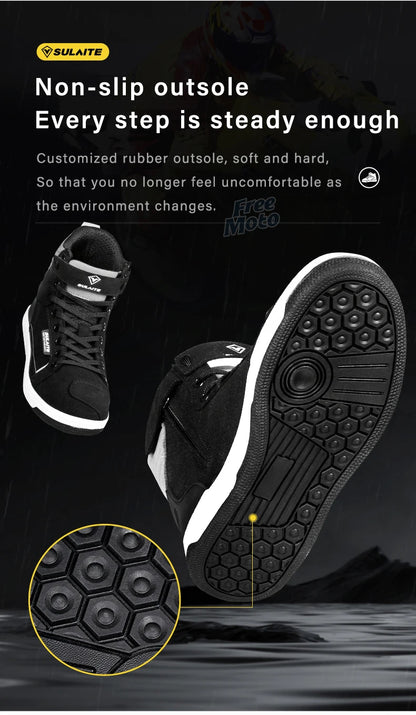 Men’s Motorcycle Boots - Breathable Anti-Fall, Road Racing Rider Shoes with Gear Shift Rubber Sole, Reflective Motorbike Boots