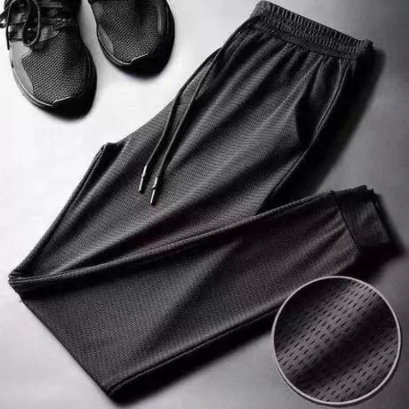 Minglu Men's Casual Pants - Slim-Fit Ice Silk Plaid & Solid Color Quick-Dry Summer Trousers 5XL