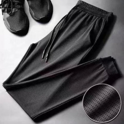 Minglu Men's Casual Pants - Slim-Fit Ice Silk Plaid & Solid Color Quick-Dry Summer Trousers 5XL