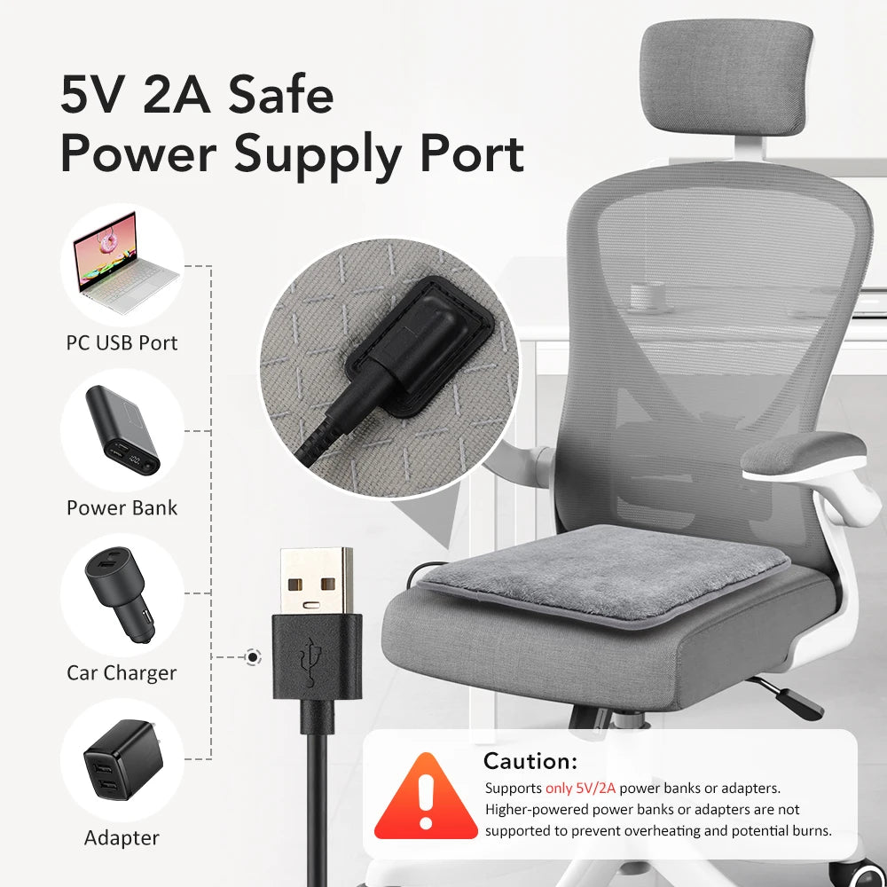USB Heated Seat Cushion – 4-Level Temperature-Controlled Heating Mat for Cars, Office Chairs, and Winter Travel