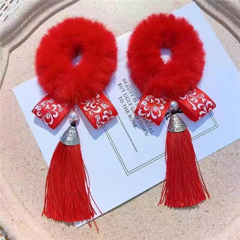 Flexible Chinese Style Children’s Hair Bands – Soft Stretchy Hair Ties for New Year
