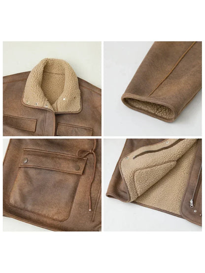 CHIC VEN Women's Reversible Jacket – Thick Suede, Motorcycle Style, Loose Fit Winter & Autumn Outerwear 2023