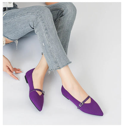 2024 Women's Flat Shoes – Pointed Toe Soft Knitted Sole, Breathable & Comfortable Spring and Autumn New Model