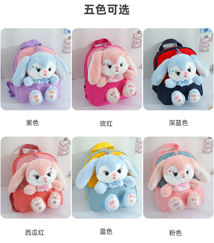 Plush 3D Rabbit Backpack for Kids – Cute Bow Tie Cartoon School Bag for Boys & Girls