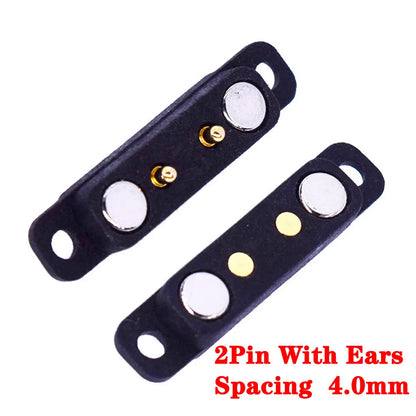 2-Pin Waterproof Magnetic Pogo Pin Connector - 2.8mm Pitch Spring-Loaded Male/Female DC Power Socket with Ears