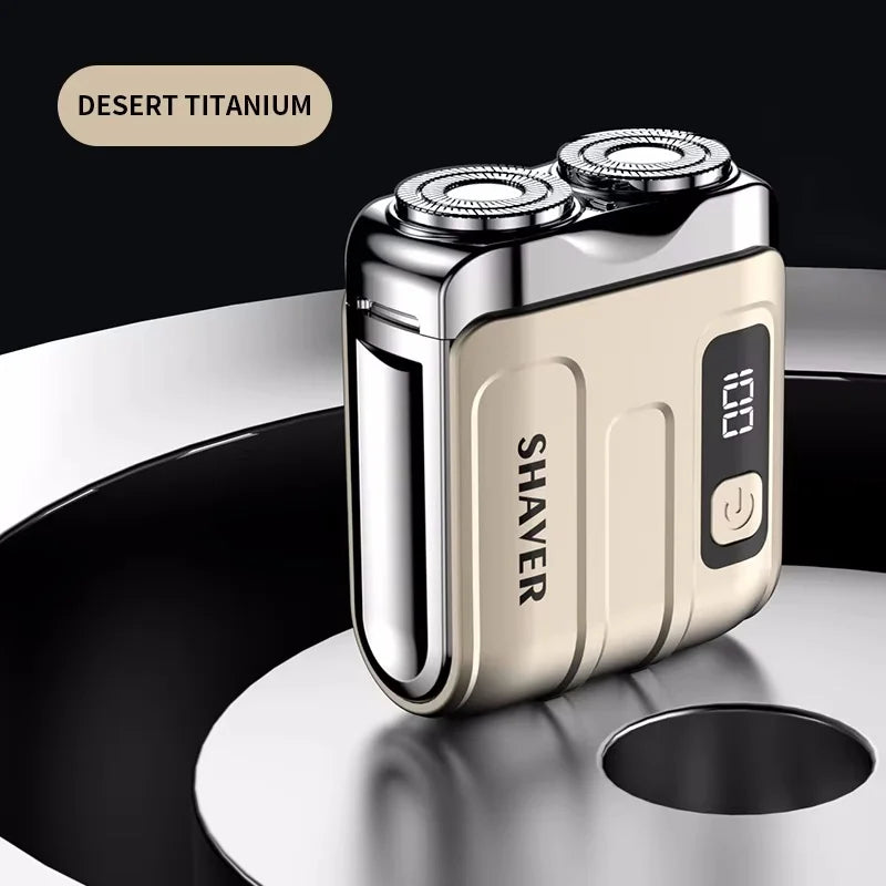 Mini Electric Smart Shaver – Household & Car Use, Dual Blade Rechargeable Beard Trimmer with Digital Display