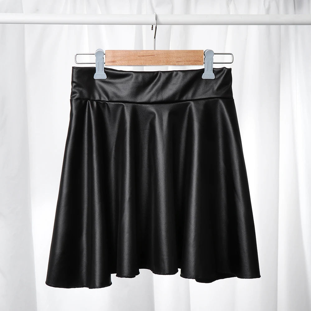 Women’s High Waist Mini Skirt — Elastic Faux Leather Short Skirt