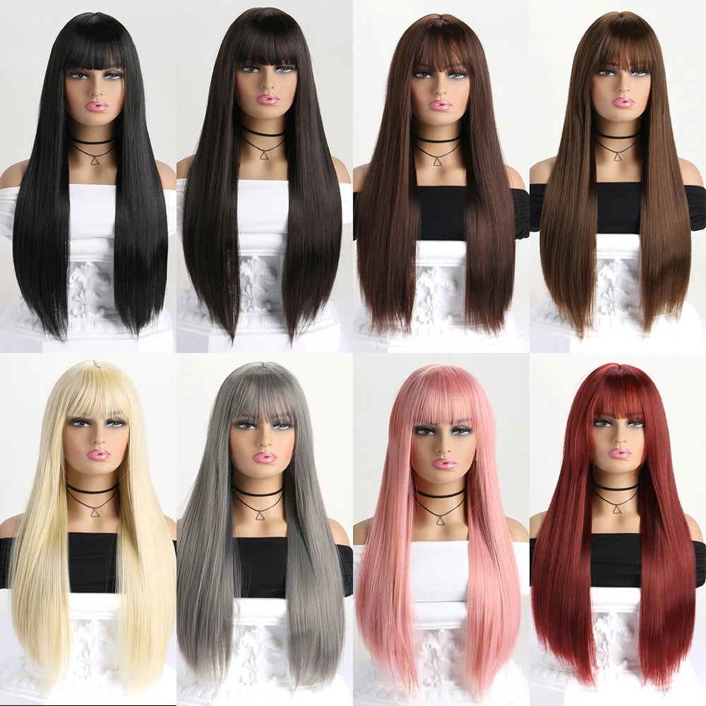 26" Long Straight Synthetic Wig for Women – Colorful Fashion Wig for Daily Wear, Halloween Costume, Party & Cosplay