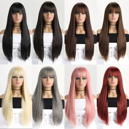 26" Long Straight Synthetic Wig for Women – Colorful Fashion Wig for Daily Wear, Halloween Costume, Party & Cosplay