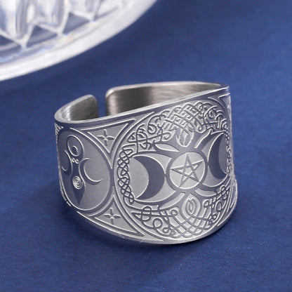 Witchcraft Pentagram Tetragrammaton Ring - Stainless Steel Pentacle Protection Amulet Ring for Men