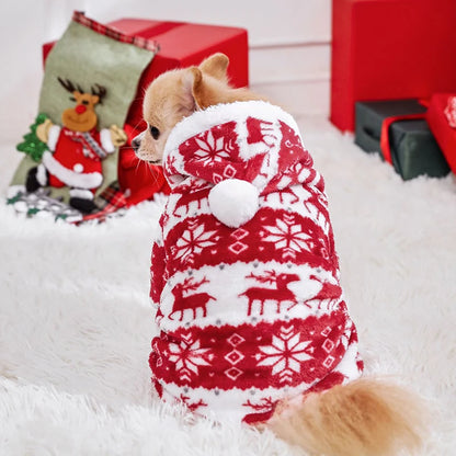 Winter Dog Christmas Jumpsuit – Warm Plush Pajamas for Small to Medium Dogs and Cats, Cute Overalls for Puppies, Yorkies, and Chihuahuas