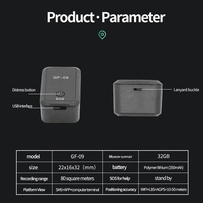 GF09 Mini GPS Tracker — Real-Time Car Locator with Voice Recording, Anti-Lost Positioner for Children, Pets & Dogs