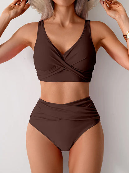 VigoBreviya 2025 Sexy Solid Strapped Bikini Set – Cross Push-Up, High Waist Brazilian Swimsuit for Women, Beach & Bath Wear