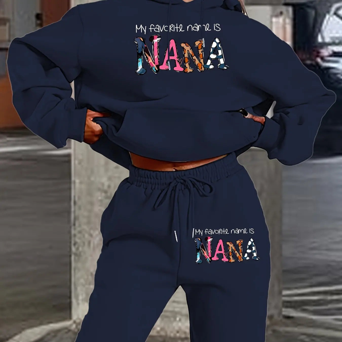 Women's Geometric Print Hoodie & Sweatpants Set - Loose Hip Hop Streetwear Fleece Outfit for Autumn & Winter