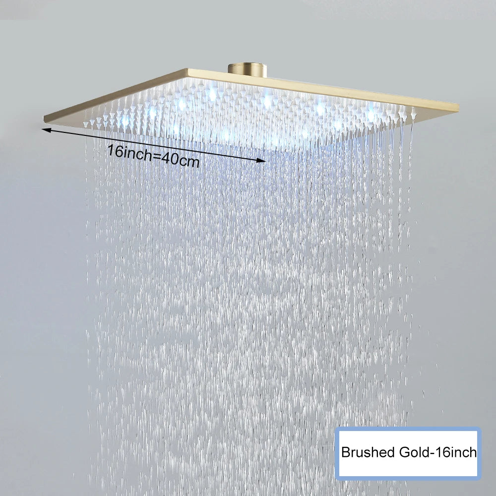 Black Ceiling Mounted LED Rainfall Shower Head – Intelligent Remote Control Concealed Waterfall Tap