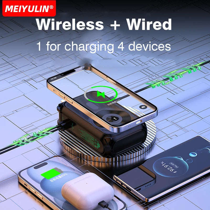 Magnetic Wireless Power Bank 20000mAh - Large Capacity Fast Charger with AC Plug, External Spare Battery for iPhone
