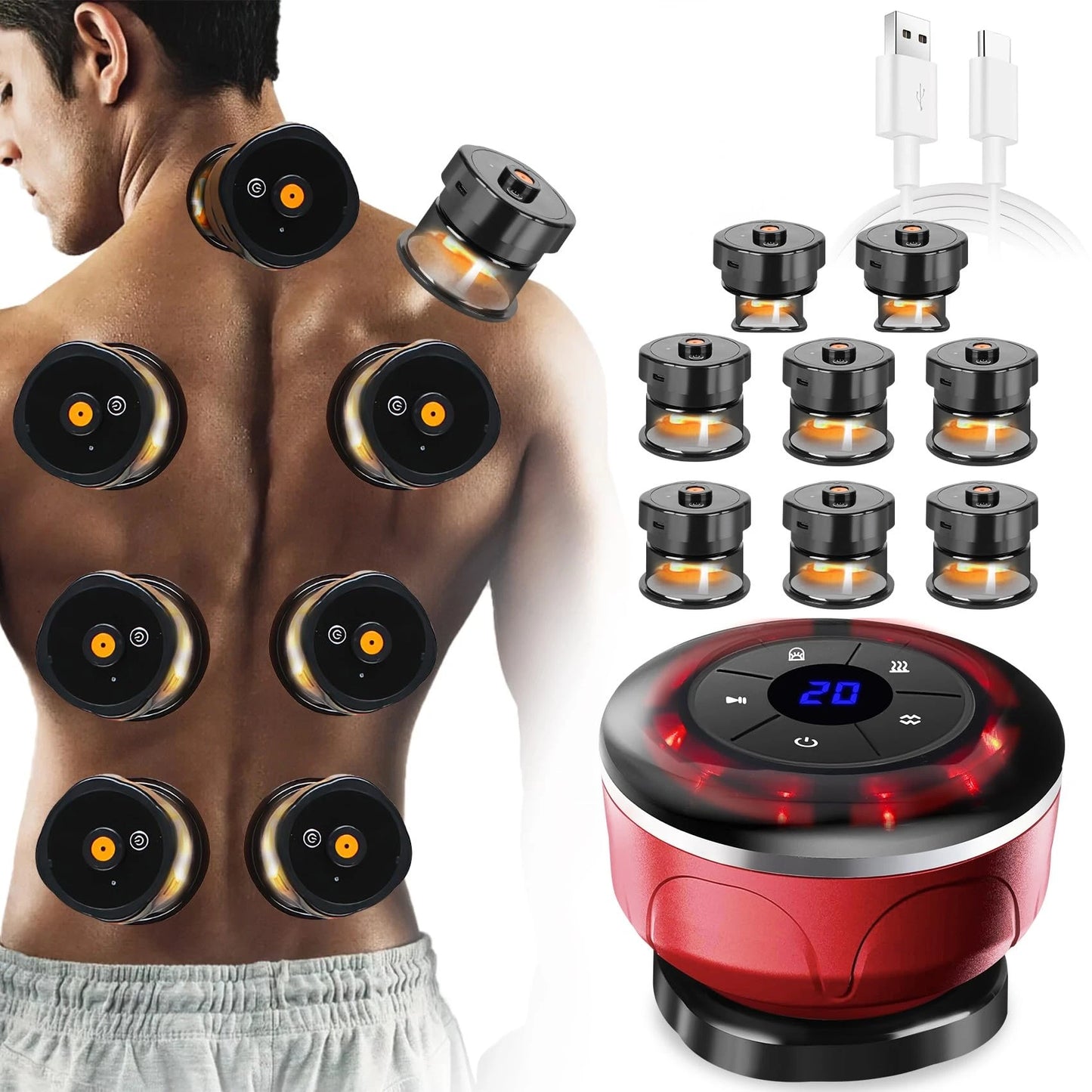 8 Cup Electric Cupping Massager – Gua Sha Vacuum Suction Cups with EMS, Anti-Cellulite Magnet Therapy & Fat Burner Body Massager