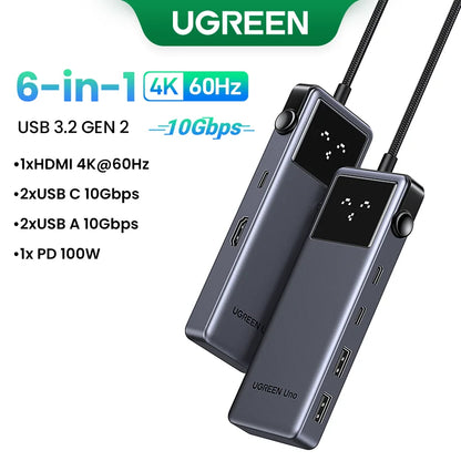 UGREEN 7-in-1 USB-C Hub – 4K HDMI, USB 3.0, RJ45 Gigabit Ethernet Docking Station for MacBook & Laptops