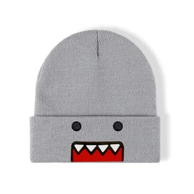 Domo-Kun Embroidered Knit Beanie - Warm Windproof Unisex Winter Hat with Casual Hip-Hop Style