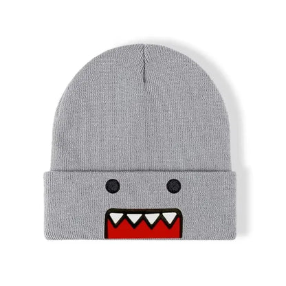 Domo-Kun Embroidered Knit Beanie - Warm Windproof Unisex Winter Hat with Casual Hip-Hop Style