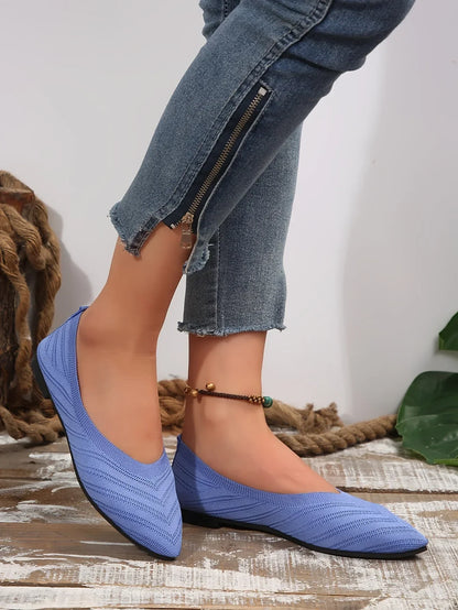 Women’s Pointed Toe Knitted Slip-On Flats – Solid Color Casual Breathable Ballet Loafers