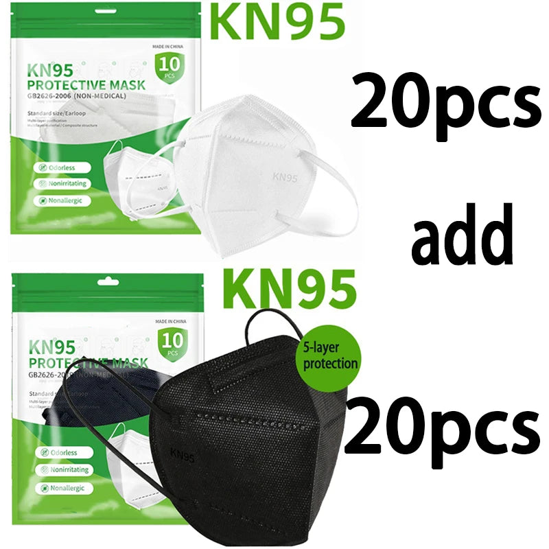 50/100PCS Adult KN95 Masks – Black & White, 5-Layer Dustproof Face Mask with Breathable Design & Adjustable Nose Bridge