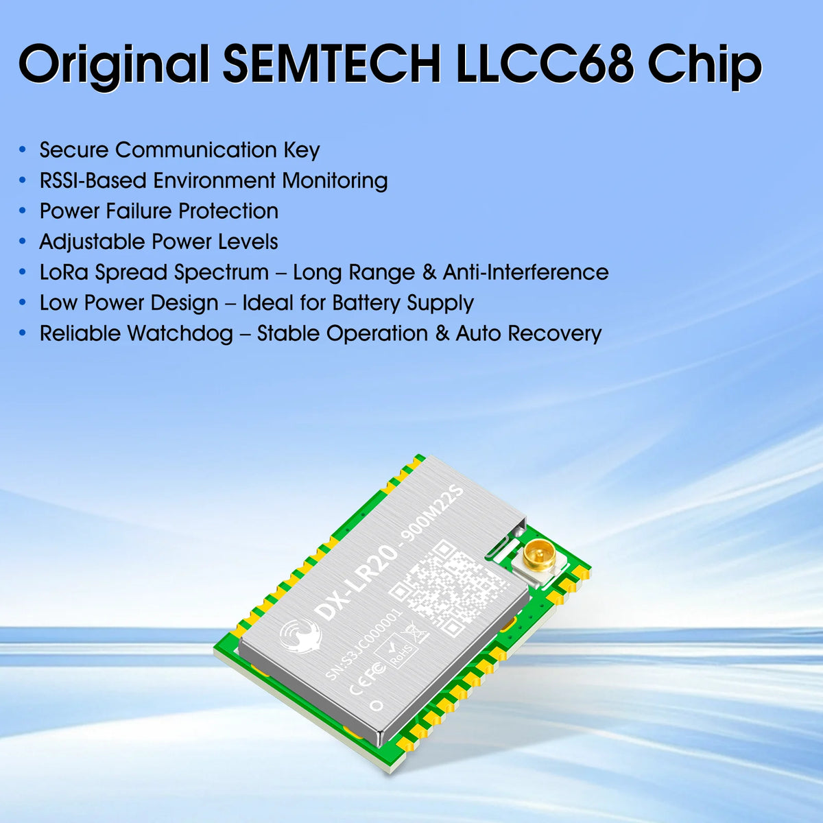 LLCC68 LoRa Wireless Module - DX-LR20 22dBm Long-Range SMD RF Module for 433/475/868/915MHz Frequencies