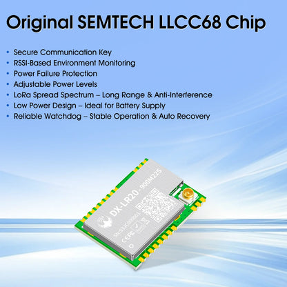 LLCC68 LoRa Wireless Module - DX-LR20 22dBm Long-Range SMD RF Module for 433/475/868/915MHz Frequencies