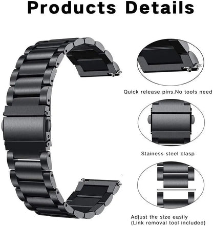 22mm/20mm Metal Watch Strap – Compatible with Garmin Vivoactive 3/4/5, Forerunner 245/645/745/965, Venu 2/3, SQ2 Music