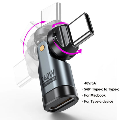 AUFU PD240W USB-C OTG Adapter - 540° Rotating 5A Fast Charging Converter for iPhone, MacBook, Samsung & Xiaomi