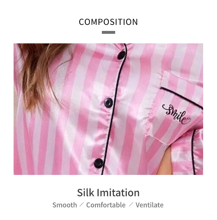 Women’s Stripe Print Satin Pajama Set – Victorian Style Long Sleeve Top & Pants Autumn Sleepwear