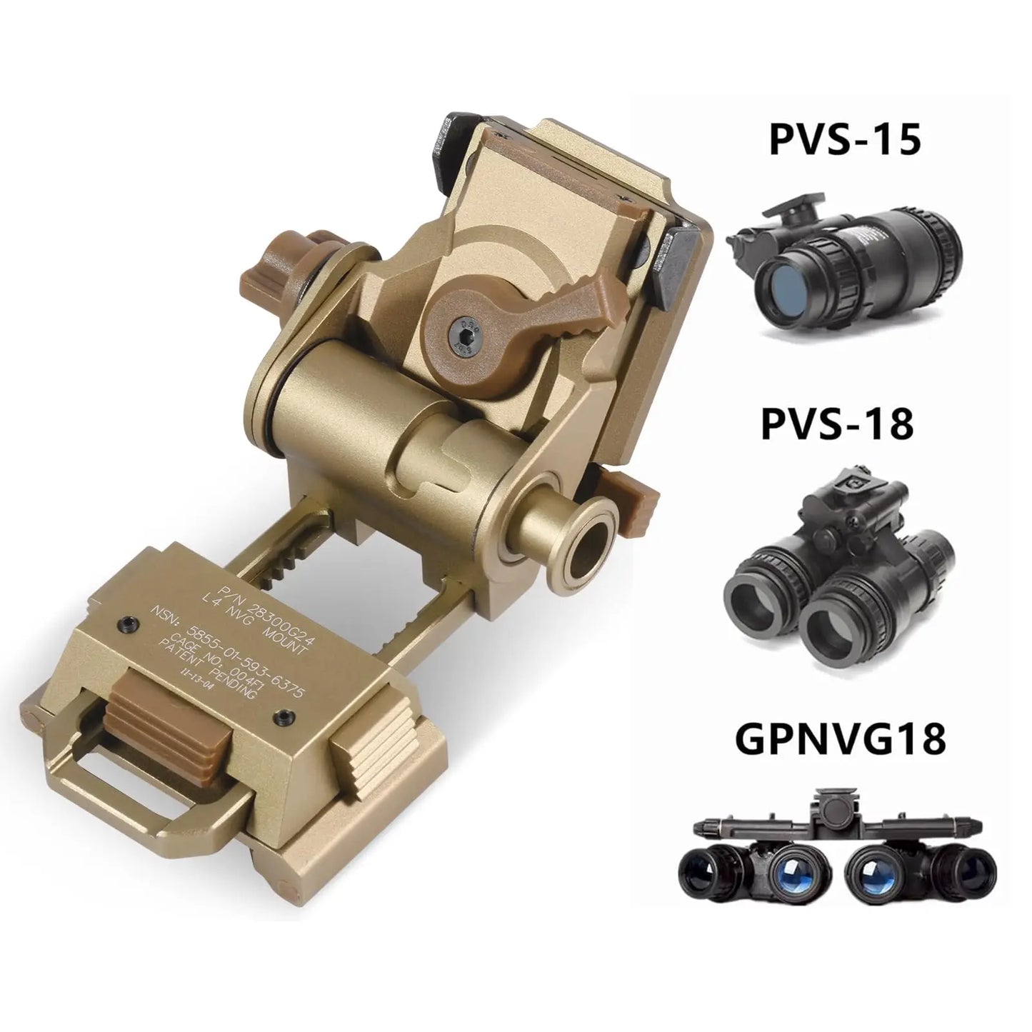 BOOIU Metal L4G24 NVG Helmet Mount Bracket - Holder for PVS15/PVS18 Goggles, Night Vision Stent, Tactical OPS Helmet Parts