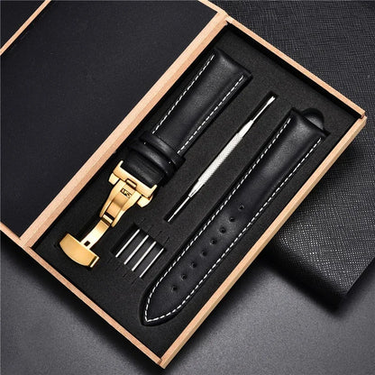 Genuine Leather Watch Strap - 18mm, 20mm, 22mm & 24mm Replacement Band with Butterfly Buckle for Men and Women