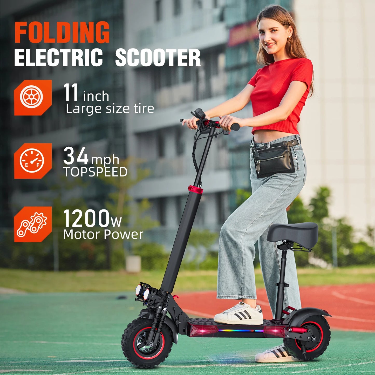 J11MAX Foldable Electric Scooter for Adults — 48V 1200W, 18Ah, 11" Off-Road Tires, Waterproof Smart E-Scooter