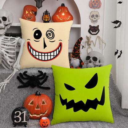 Halloween Pillow Covers — 1pc/4pcs Horror Expression Cushion Covers for Sofa & Home Decor
