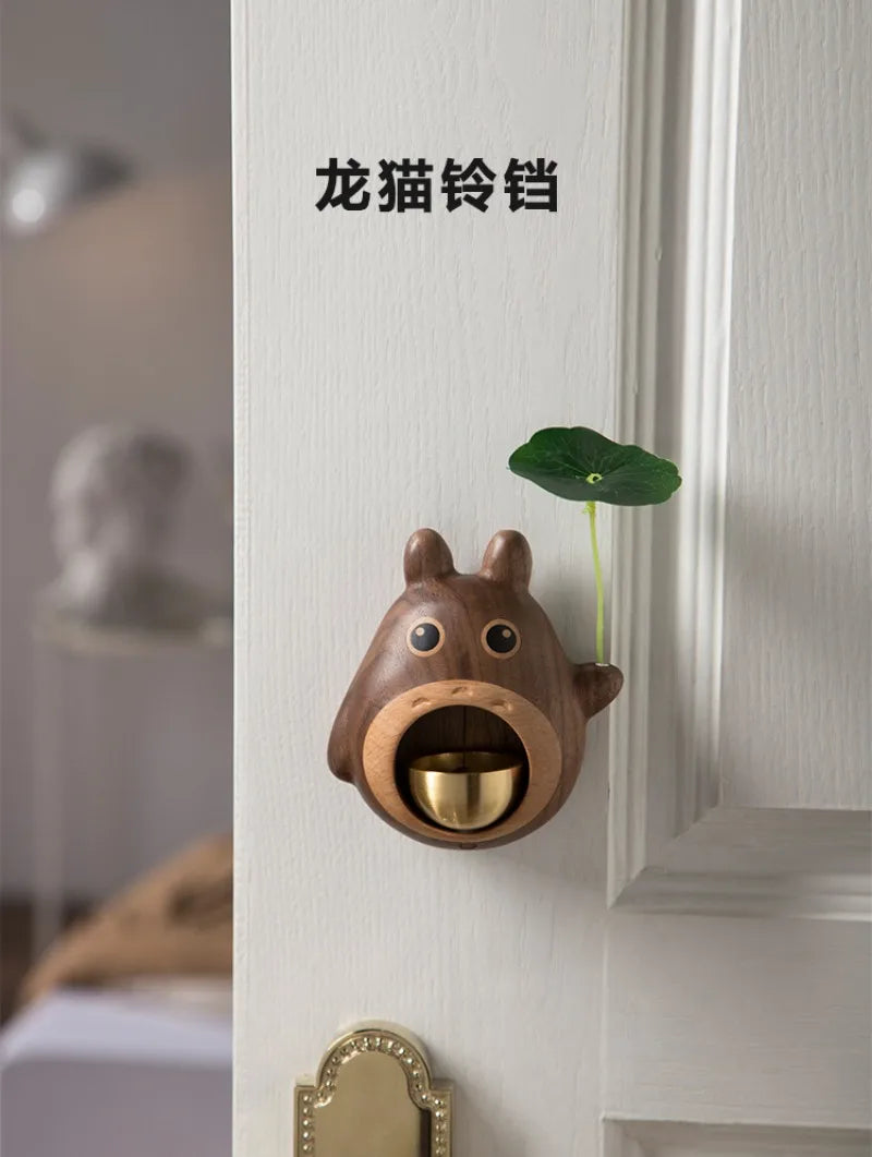 Wooden Wind Chimes with Copper Bells - Totoro Entry Doorbell Pendant, Cute Door Entry Reminder, Home Decor & Housewarming Gift