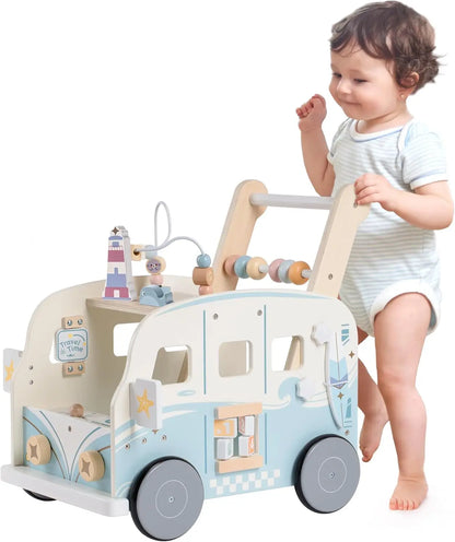Robotime Robud Wooden Baby Walker – Multifunctional Push-Along Activity Walker with Wheels, Gift for Boys & Girls