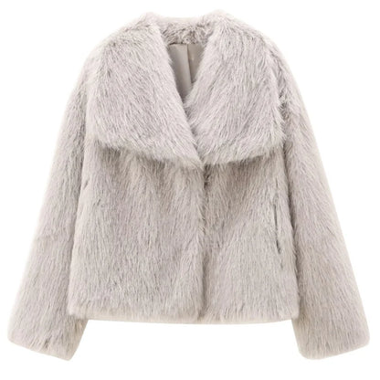 HXAO Women's Fur Coat – 2024 Plush Burgundy Bomber Jacket, Solid Crop Long Sleeve Warm Winter Casual Coat