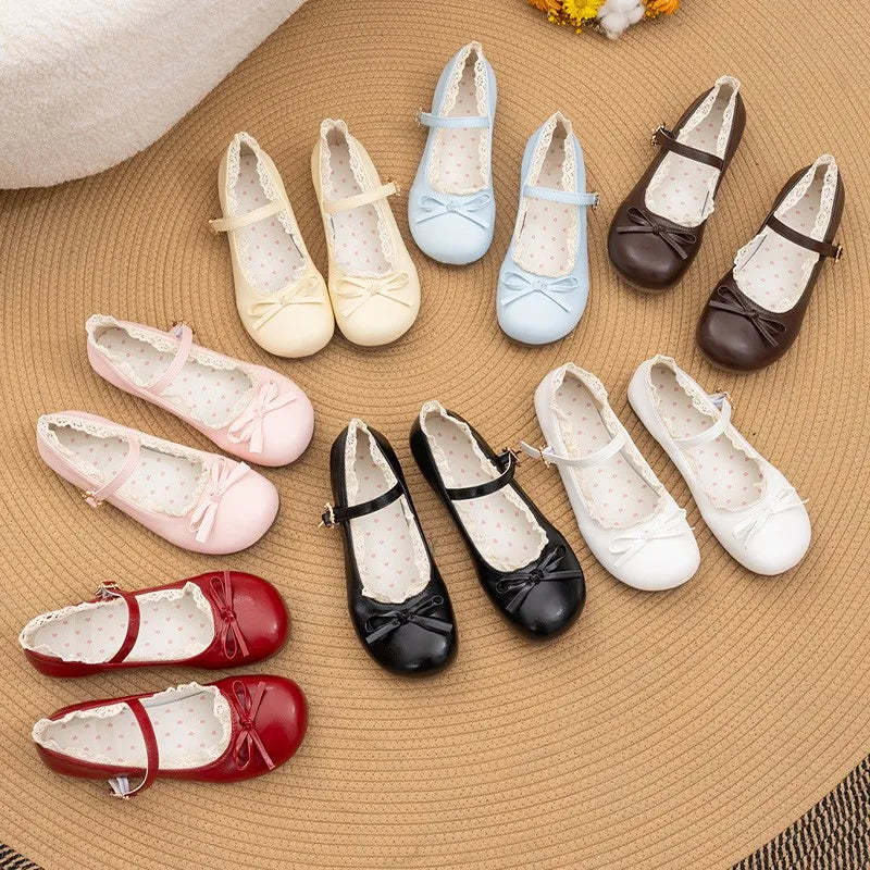 Women’s Mary Janes Flats – Pink & White Round Toe Lolita Ballet Shoes with Buckle Strap, Spring Autumn Plus Size