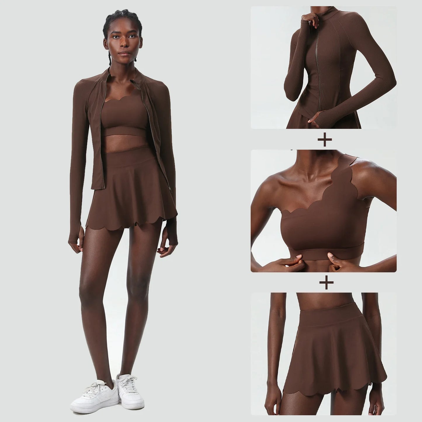 3-Piece Women’s Fitness Yoga Set – Breathable Quick-Dry Gym & Running Sportswear with Tennis Skirt